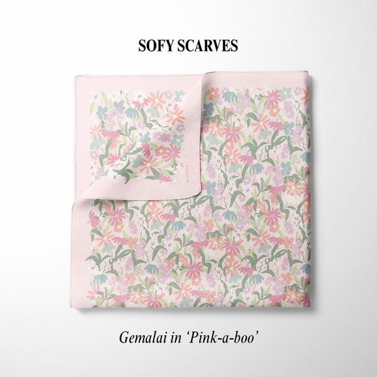 GEMALAI in Pink-a-boo Velvet LuxeCotton Voile Square Hijab Bidang 46
